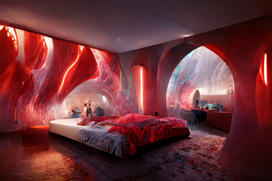 Chambre luxueuse et futuriste généré par Midjourney IA