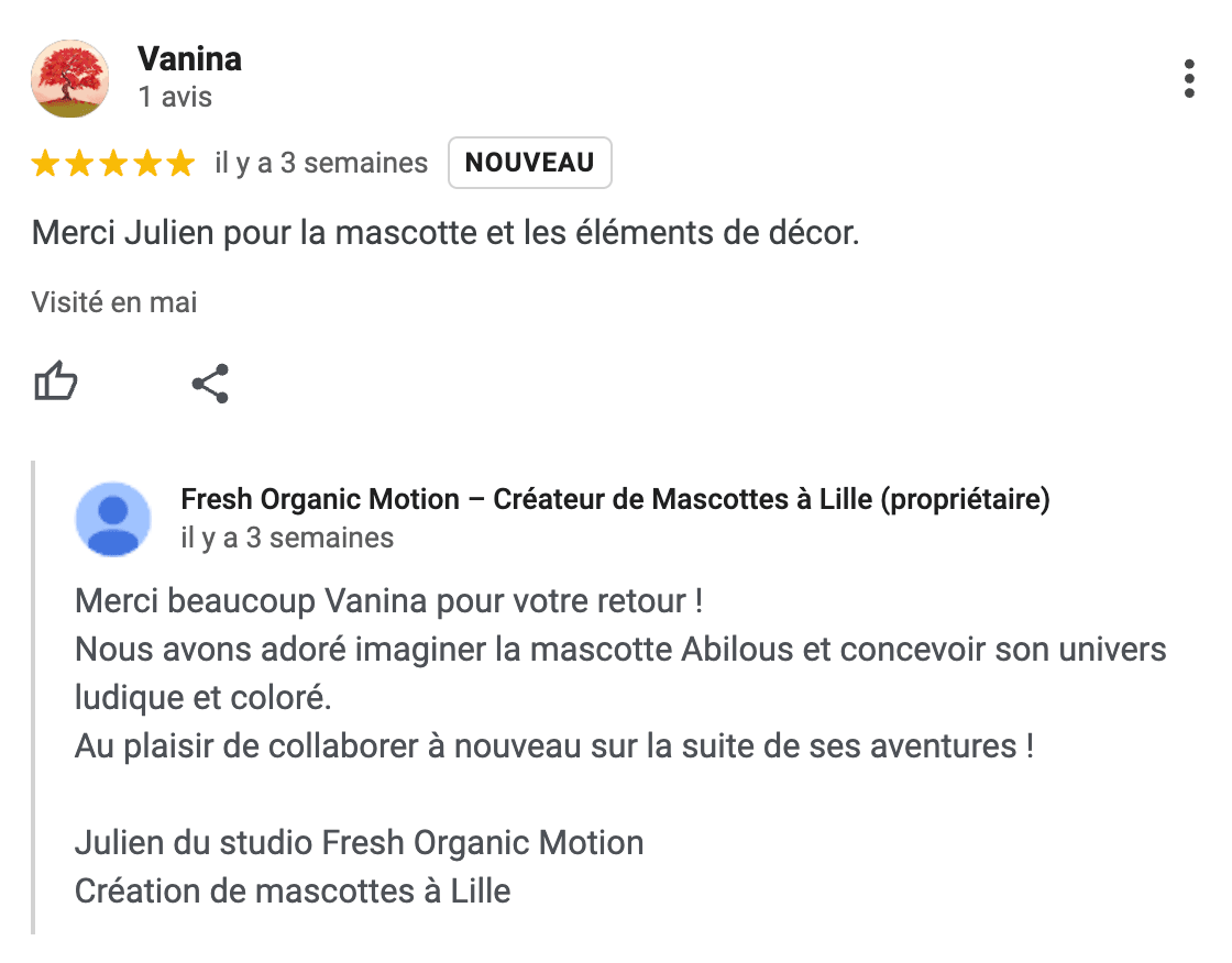 Avis client positif 5 étoiles
