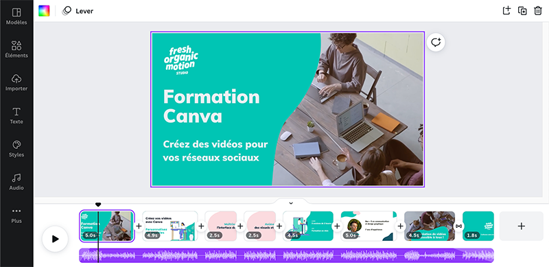 La interfaz de edición de vídeo de Canva es intuitiva