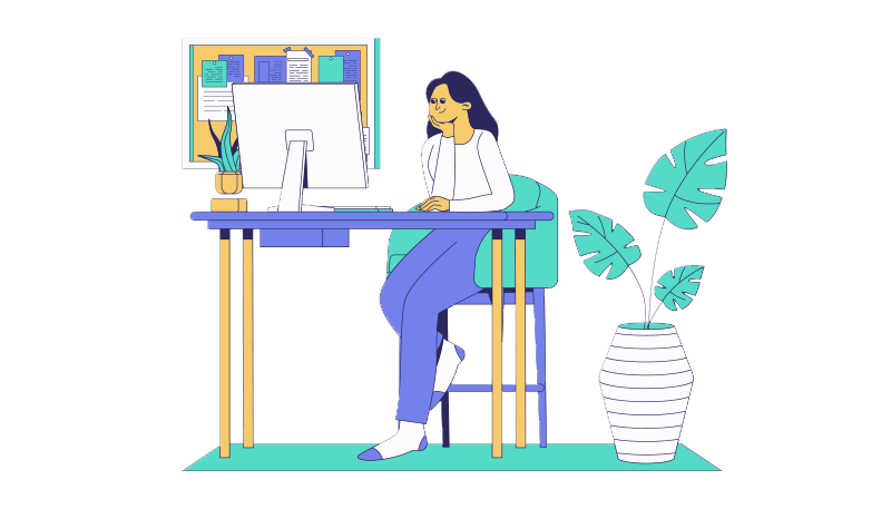 Illustration of a woman editing video with Canva