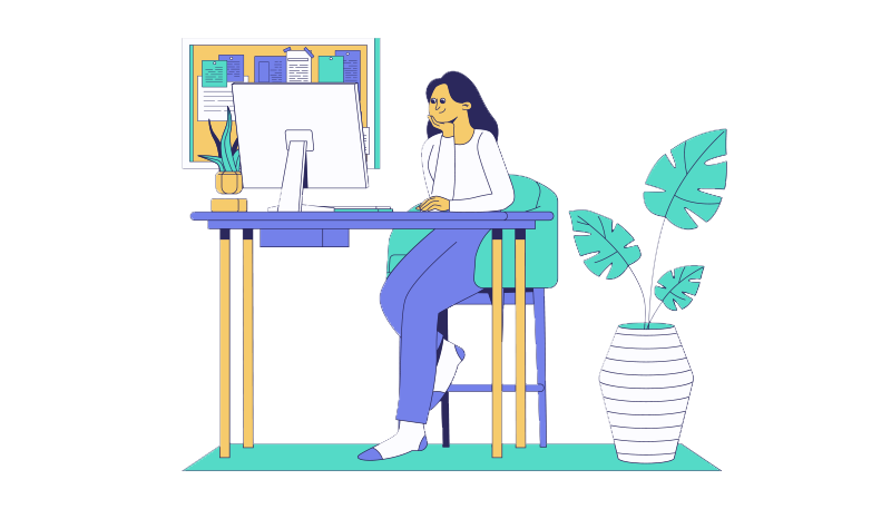 Illustration femme qui fait du montage vidéo avec Canva