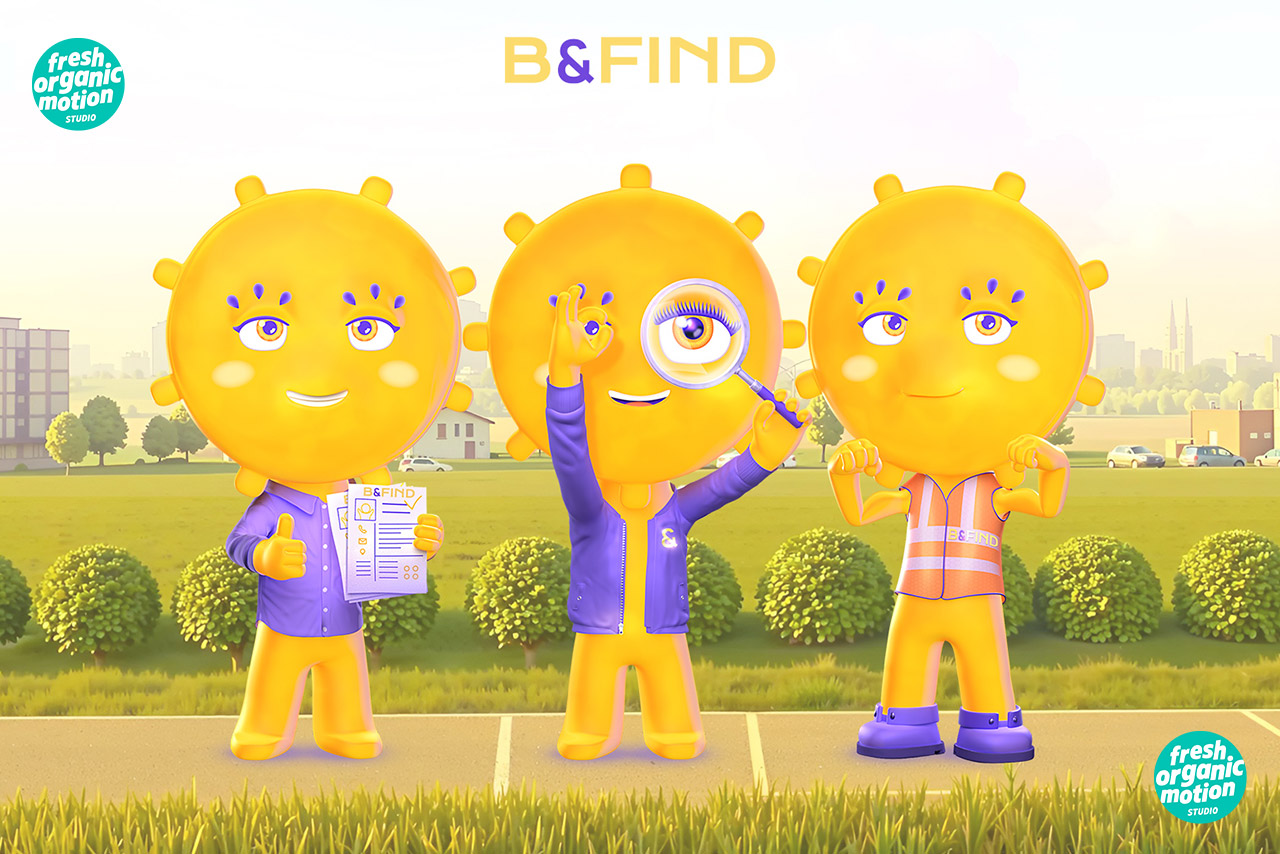 Trio de mascottes fun pour une agence d'intérim connectée.
