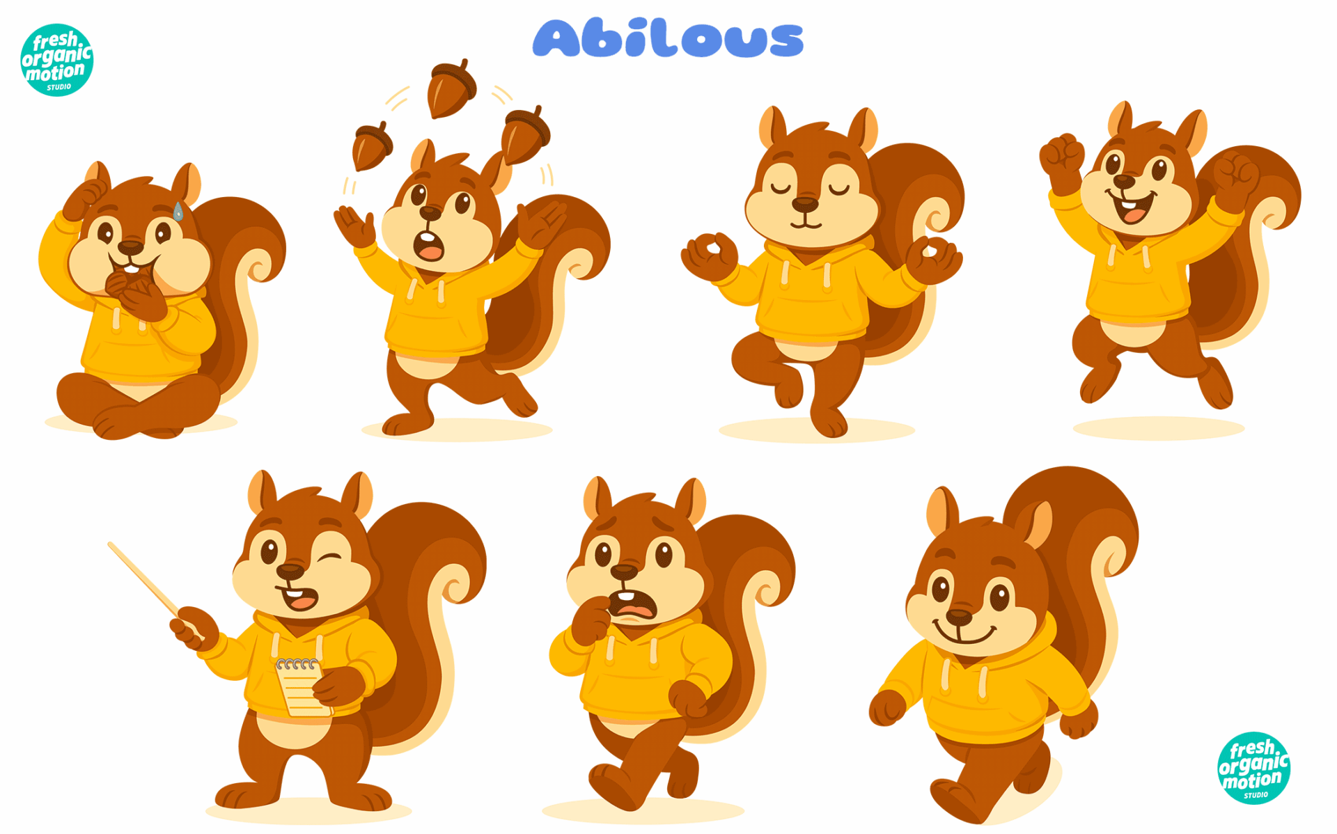 Toutes les poses et expressions de la mascotte officielle de Abilous, la plateforme pour l'éducation.