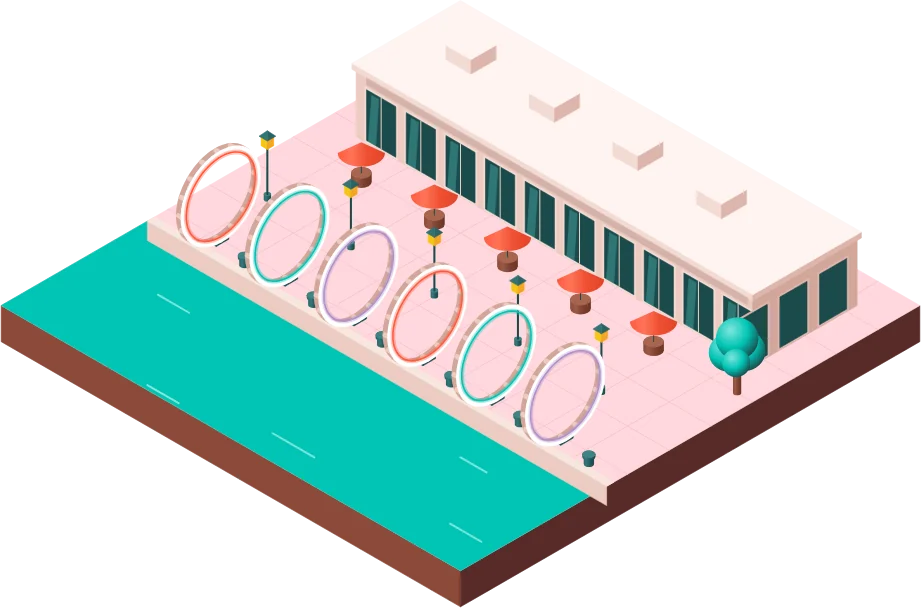 Les Anneaux de Buren sur le quai des Antilles en illustration isométrique