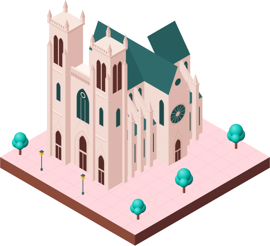 La cathédrale Saint-Pierre-et-Saint-Paul de Nantes en illustration isométrique