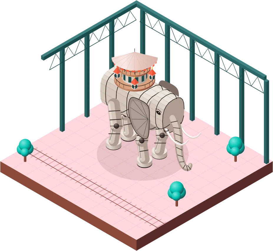 Le Grand Éléphant des Machines de l'île, Nantes, en illustration isométrique