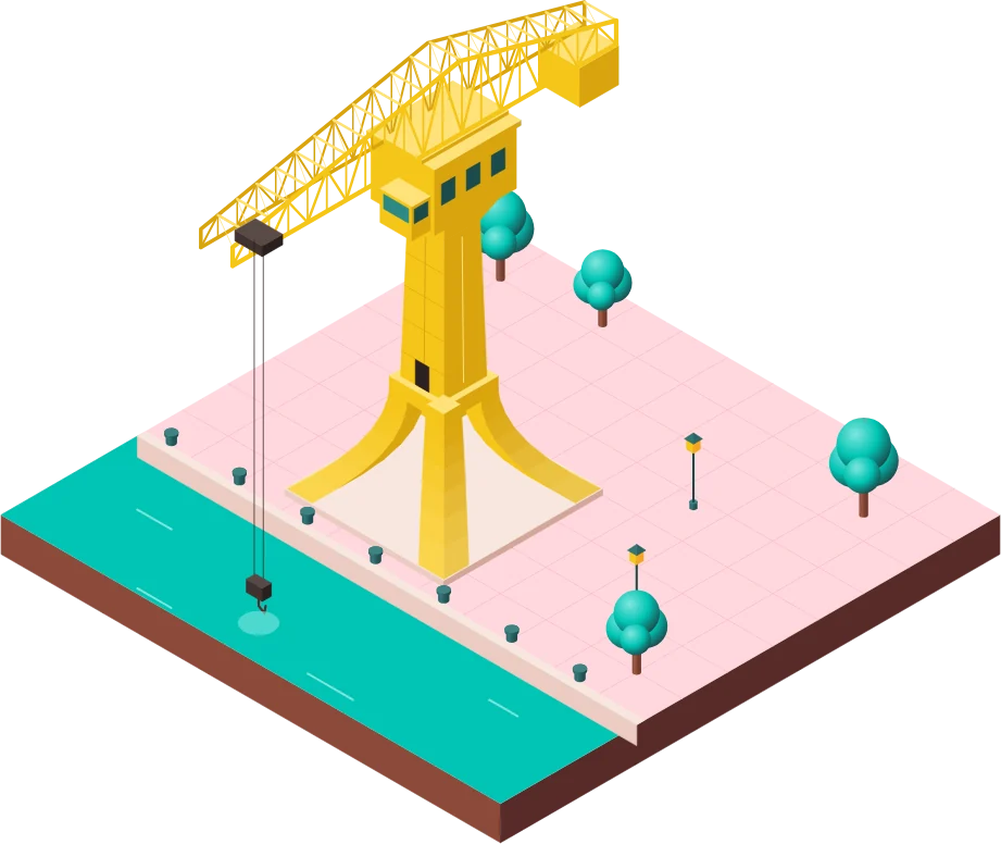 La grue Titan jaune de l'Île de Nantes en illustration isométrique