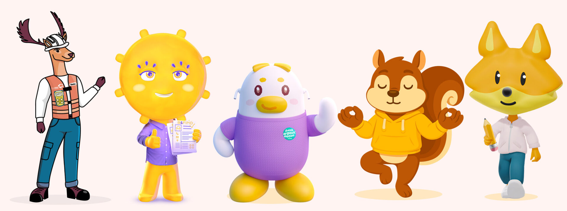 Réalisations du studio Fresh Organic Motion , exemples de mascottes de marque à différents prix