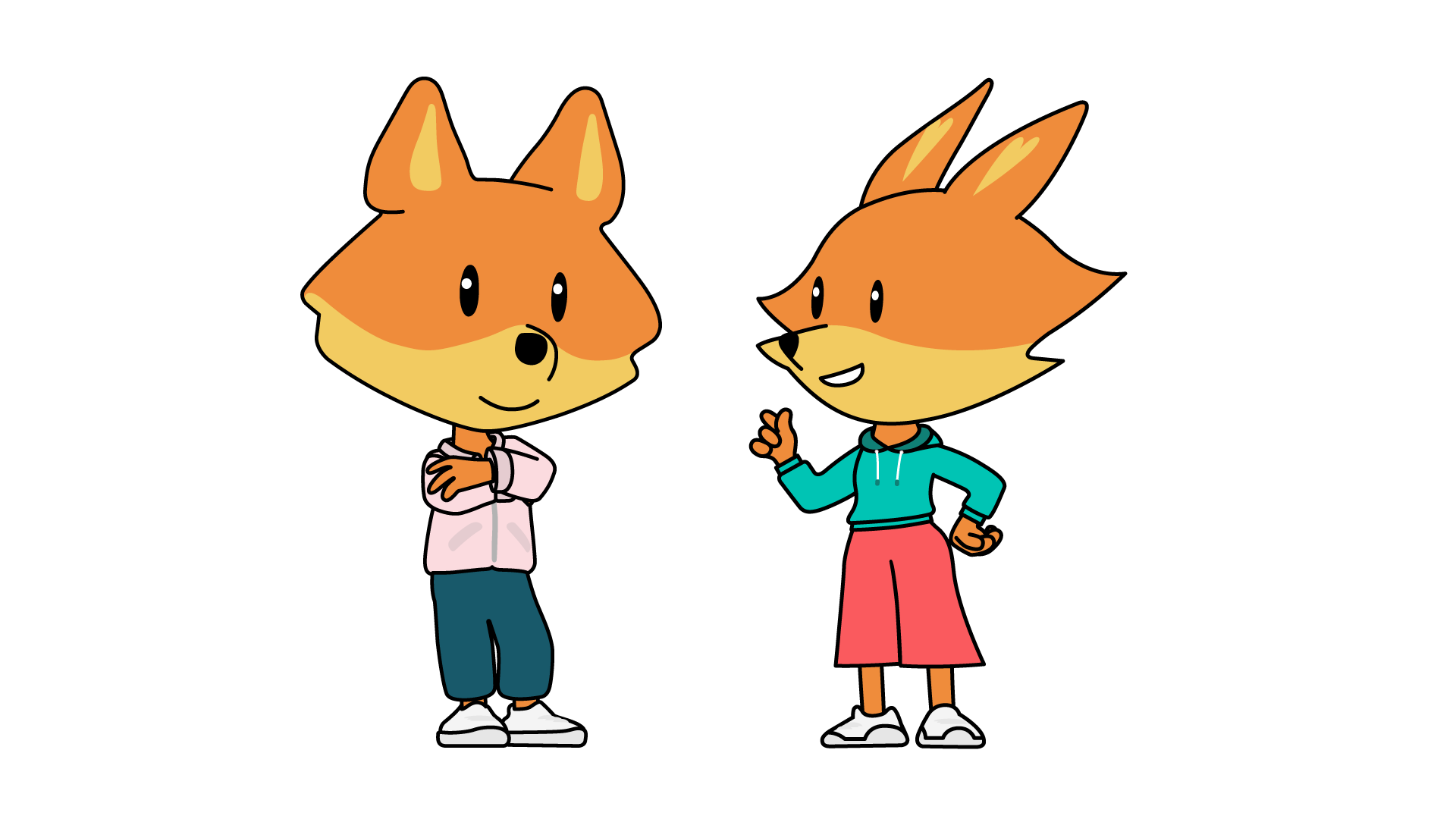 two 2D mascot foxes