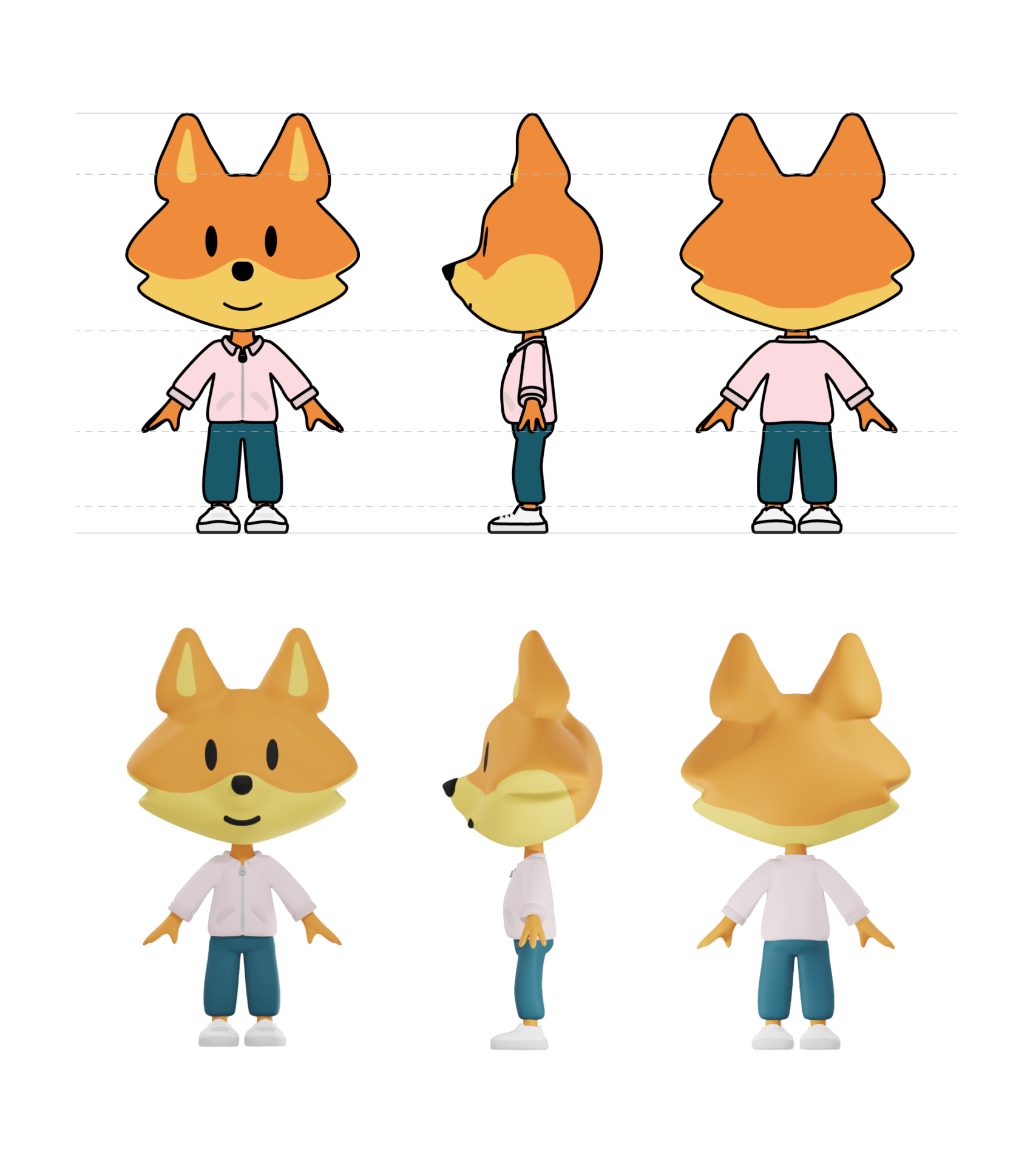 2D 3D fox mascot